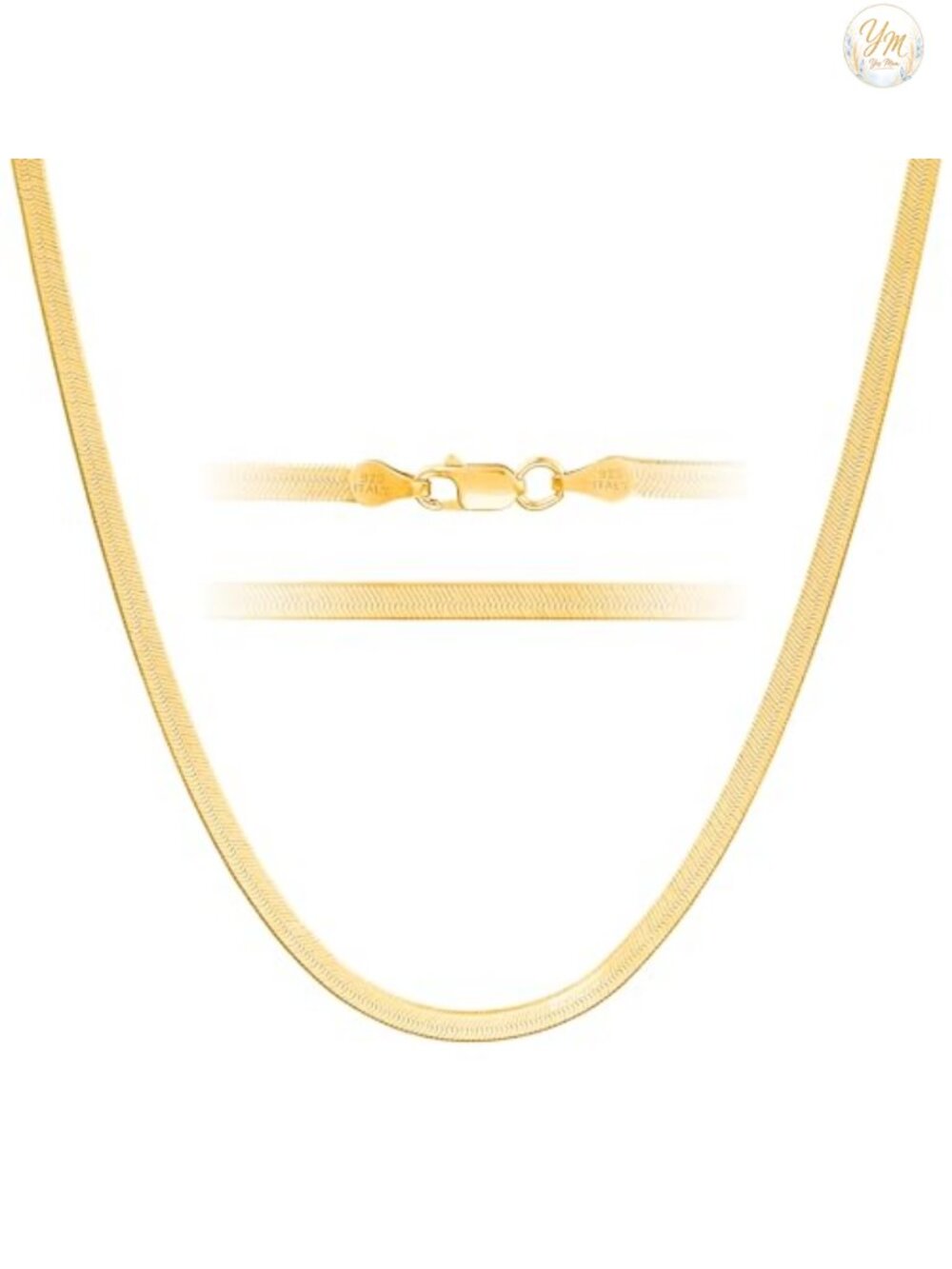 Gold Plated Herringbone Necklace for Women 24K 925 Sterling Silver